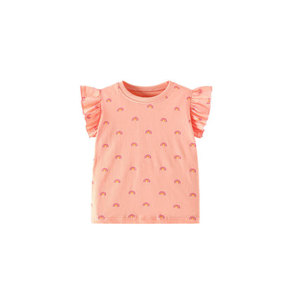 Summer Girls’ Rainbow Pattern T-shirt in European and American Style