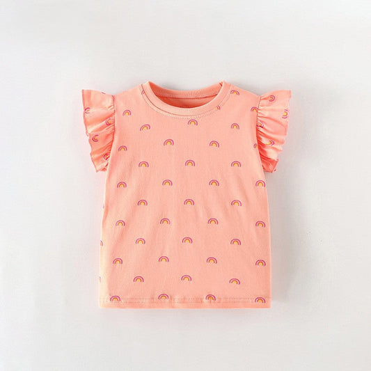 MyKids-USA® Girls’ Rainbow Pattern T-shirt in European and American Style