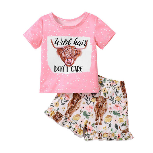 MyKids-USA® Baby Kids Girls Short Sleeves Cartoon T-Shirt and Floral Shorts Clothing Set