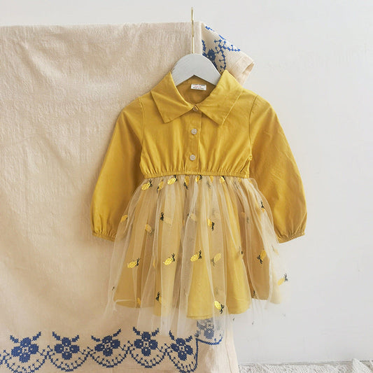 MyKids-USA® Baby Kids Girls Long Sleeves Fruits Pattern Tulle Patchwork Dress