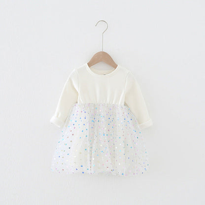 MyKids-USA® Winter Baby Kids Girls Long Sleeves Dots Pattern Tulle Patchwork Dress