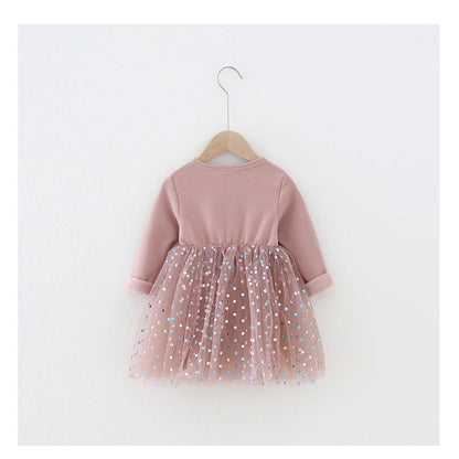 MyKids-USA® Winter Baby Kids Girls Long Sleeves Dots Pattern Tulle Patchwork Dress