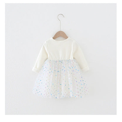 MyKids-USA® Winter Baby Kids Girls Long Sleeves Dots Pattern Tulle Patchwork Dress