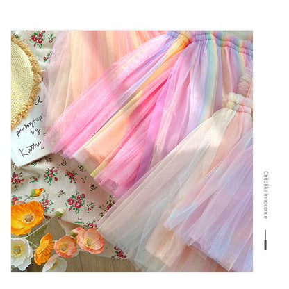 MyKids-USA® Summer Baby Kids Girls Sleeveless Gradient Tulle Strap Dress