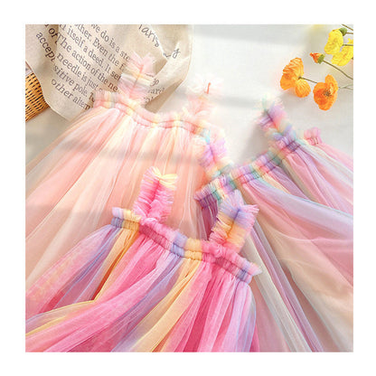 MyKids-USA® Summer Baby Kids Girls Sleeveless Gradient Tulle Strap Dress