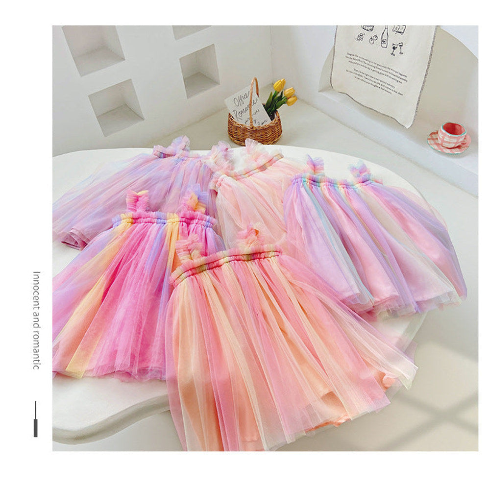 MyKids-USA® Summer Baby Kids Girls Sleeveless Gradient Tulle Strap Dress