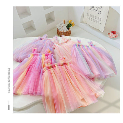 MyKids-USA® Summer Baby Kids Girls Sleeveless Gradient Tulle Strap Dress