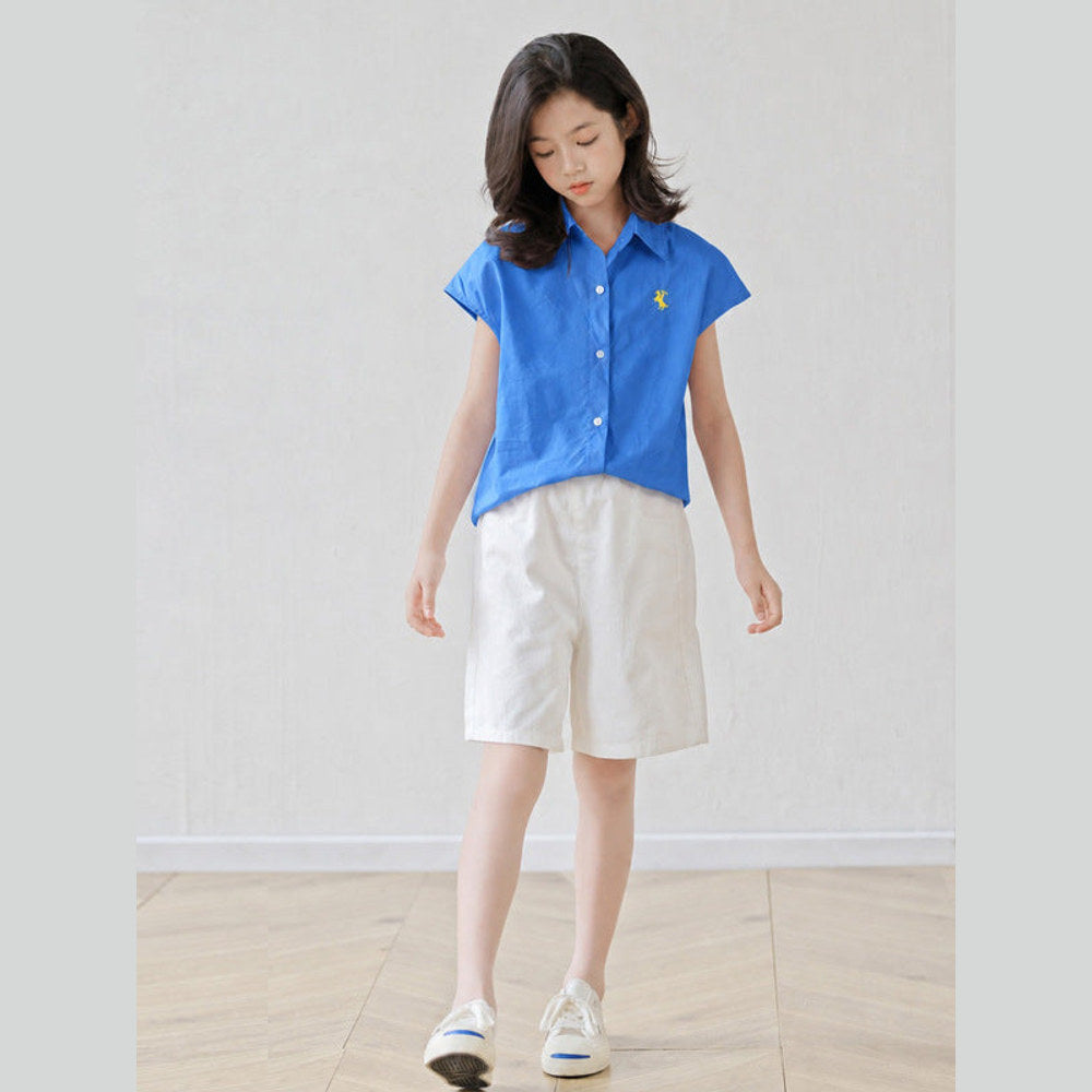 MyKids-USA® Arrival Summer Baby Kids Girls Short Sleeves Embroidered Shirt and Beige Shorts