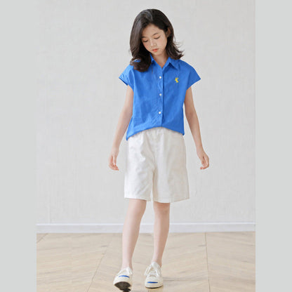 MyKids-USA® Arrival Summer Baby Kids Girls Short Sleeves Embroidered Shirt and Beige Shorts
