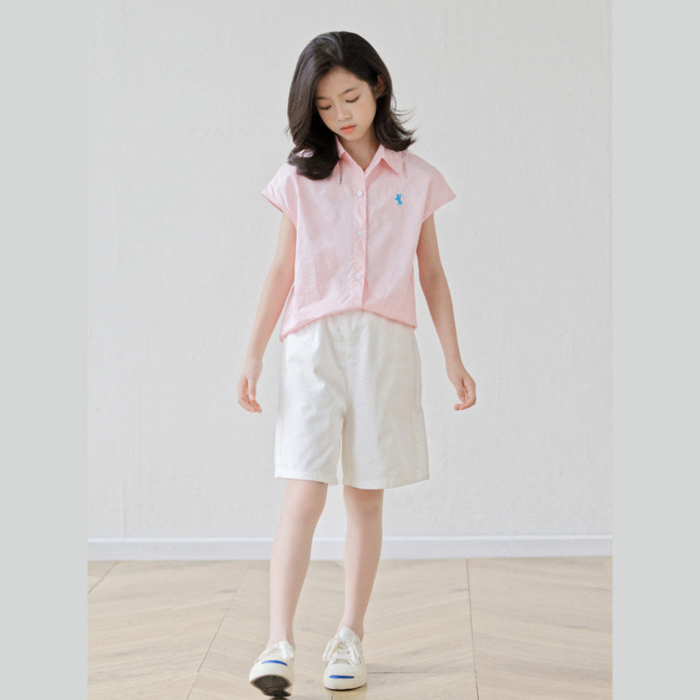 MyKids-USA® Arrival Summer Baby Kids Girls Short Sleeves Embroidered Shirt and Beige Shorts