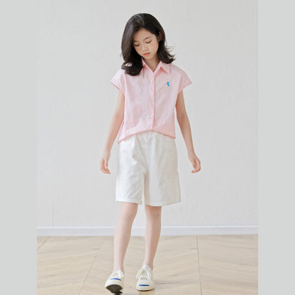 MyKids-USA® Arrival Summer Baby Kids Girls Short Sleeves Embroidered Shirt and Beige Shorts