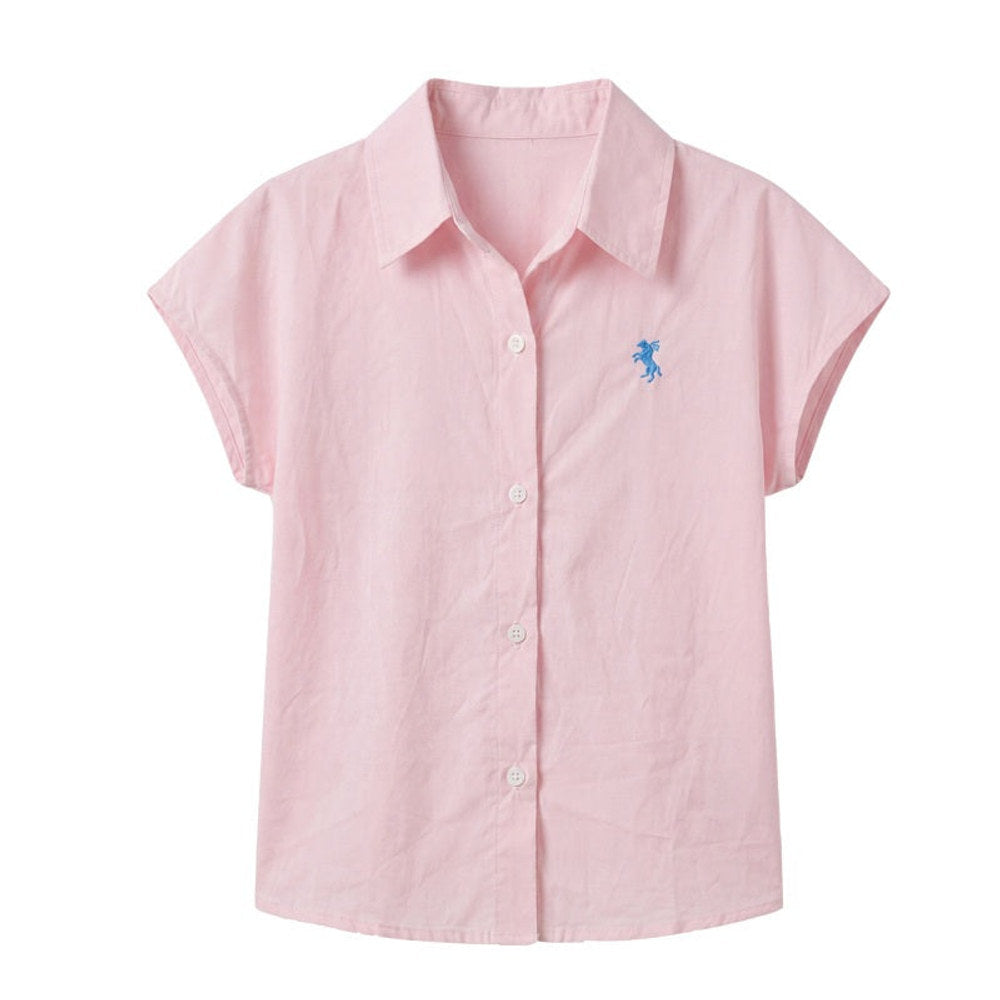 MyKids-USA® Arrival Summer Baby Kids Girls Short Sleeves Embroidered Shirt and Beige Shorts
