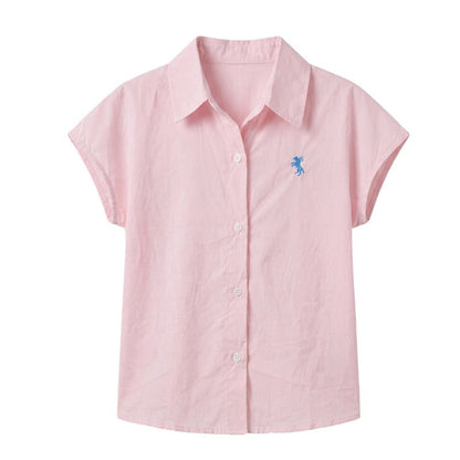 MyKids-USA® Arrival Summer Baby Kids Girls Short Sleeves Embroidered Shirt and Beige Shorts
