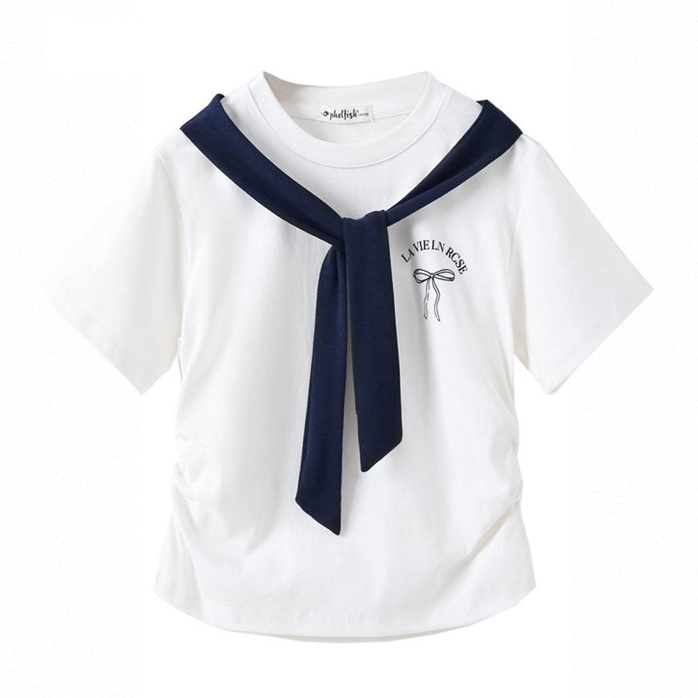 MyKids-USA® Summer Girls’ Letters Pattern Navy T-shirt in European and American Style