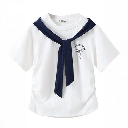 MyKids-USA® Summer Girls’ Letters Pattern Navy T-shirt in European and American Style
