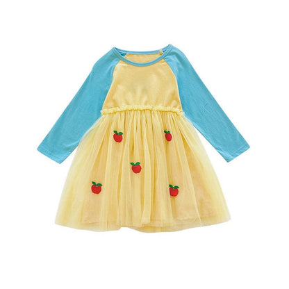 MyKids-USA® Autumn Baby Kids Girls Long Sleeves Color Patchwork Tulle Patchwork Dress