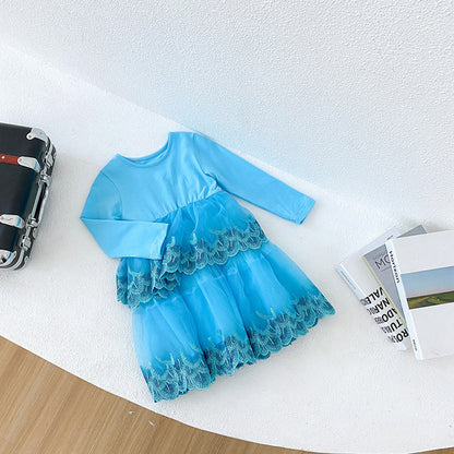 MyKids-USA® Autumn Baby Kids Girls Long Sleeves Embroidery Tulle Patchwork Dress