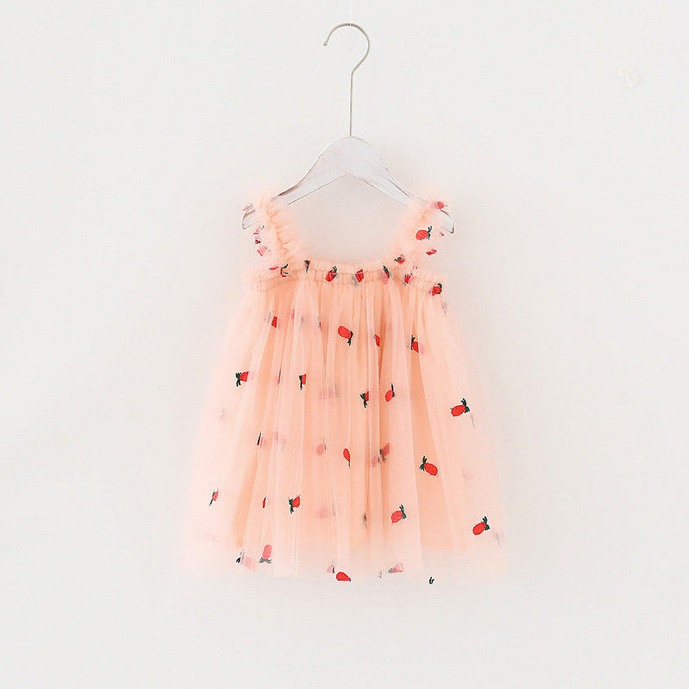 MyKids-USA® Summer Baby Kids Girls Sleeveless Floral and Fruits Pattern Tulle Strap Dress