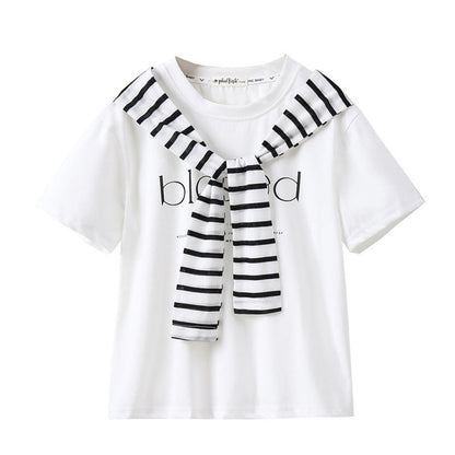 MyKids-USA® Arrival Summer Baby Kids Girls Short Sleeves Letters Pattern T-shirt and Lace Trim Jeans Sets