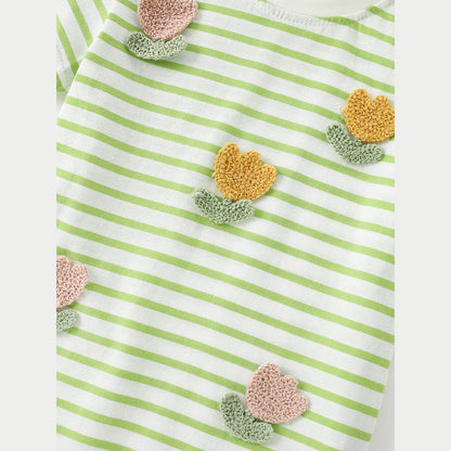 MyKids-USA® Summer Girls’ Flowers Pattern Striped T-shirt in European and American Style