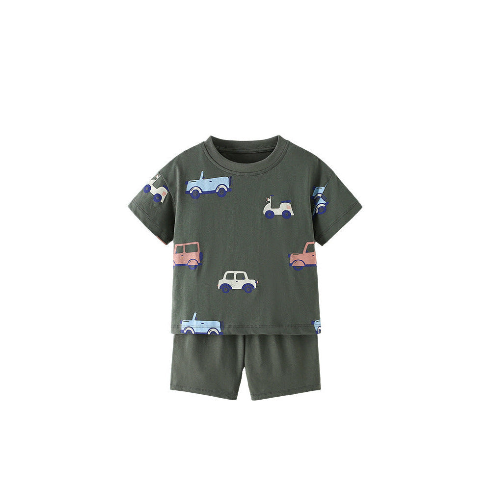 MyKids-USA® Arrival Summer Baby Kids Boys Short Sleeves Cartoon Pattern T-shirt and Shorts Clothing Set