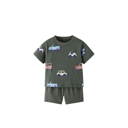 MyKids-USA® Arrival Summer Baby Kids Boys Short Sleeves Cartoon Pattern T-shirt and Shorts Clothing Set