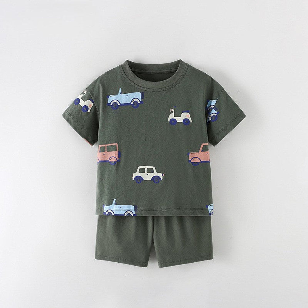 MyKids-USA® Arrival Summer Baby Kids Boys Short Sleeves Cartoon Pattern T-shirt and Shorts Clothing Set