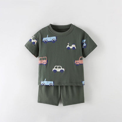 MyKids-USA® Arrival Summer Baby Kids Boys Short Sleeves Cartoon Pattern T-shirt and Shorts Clothing Set