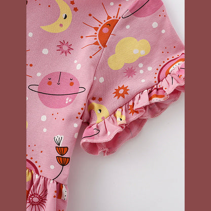 MyKids-USA® Summer Baby Kids Girls Short Sleeves Cartoon Pattern Dress