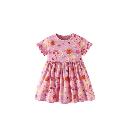 MyKids-USA® Summer Baby Kids Girls Short Sleeves Cartoon Pattern Dress