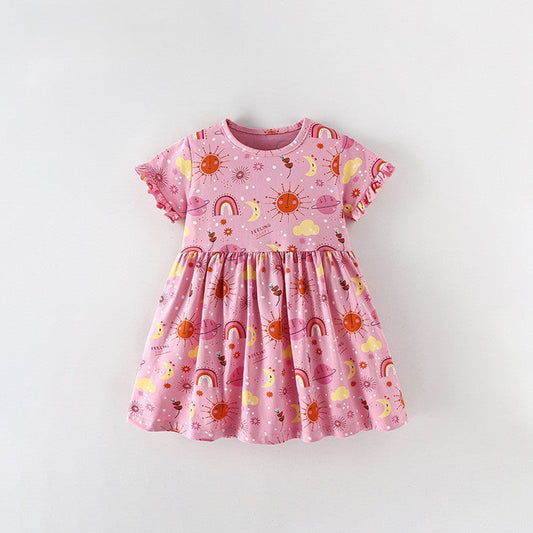 MyKids-USA® Baby Kids Girls Short Sleeves Cartoon Pattern Dress