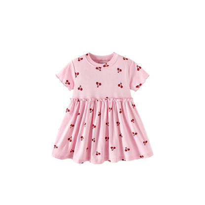 MyKids-USA® Summer Baby Kids Girls Short Sleeves Cherry Pattern Dress