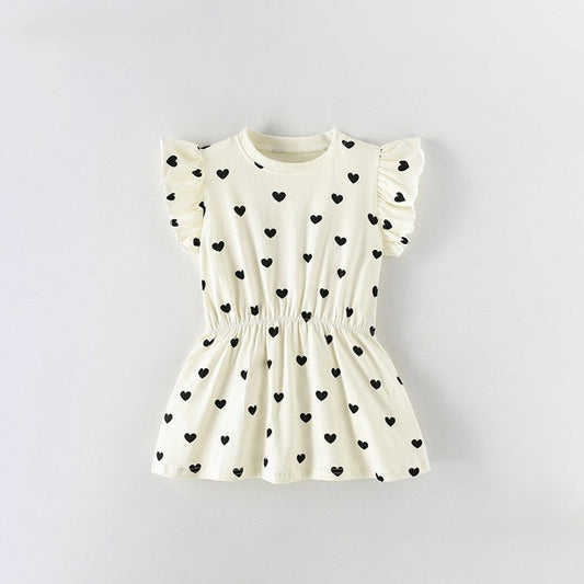 MyKids-USA® Baby Kids Girls Fly Sleeves Hearts Pattern Dress