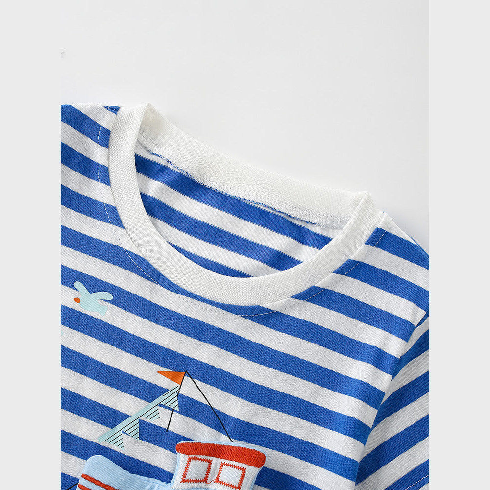 MyKids-USA® Summer Boys’ Cartoon Pattern Striped T-shirt in European and American Style