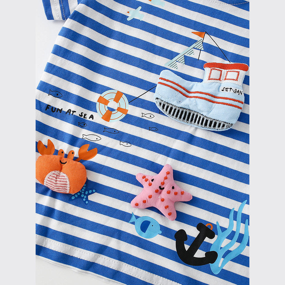 MyKids-USA® Summer Boys’ Cartoon Pattern Striped T-shirt in European and American Style
