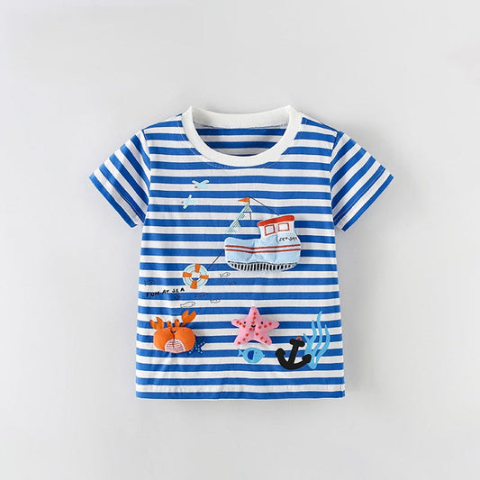 MyKids-USA® Boys’ Cartoon Pattern Striped T-shirt in European and American Style
