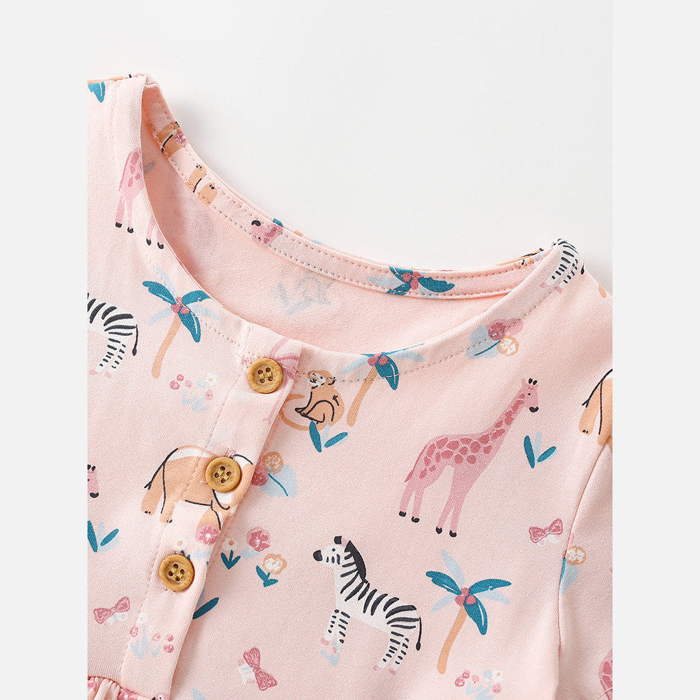 MyKids-USA® Summer Baby Kids Girls Short Sleeves Animals Cartoon Pattern Dress
