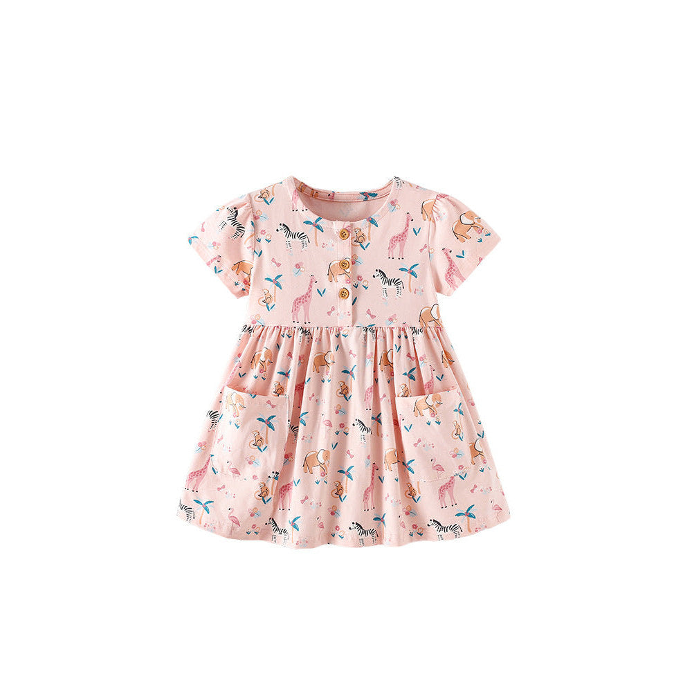 MyKids-USA® Summer Baby Kids Girls Short Sleeves Animals Cartoon Pattern Dress