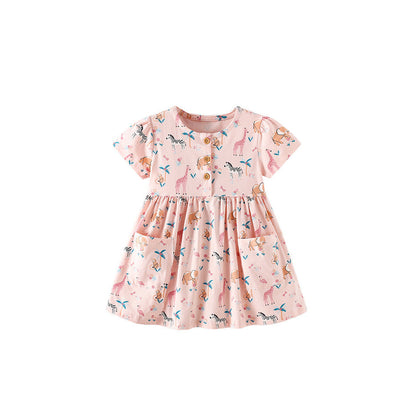MyKids-USA® Summer Baby Kids Girls Short Sleeves Animals Cartoon Pattern Dress