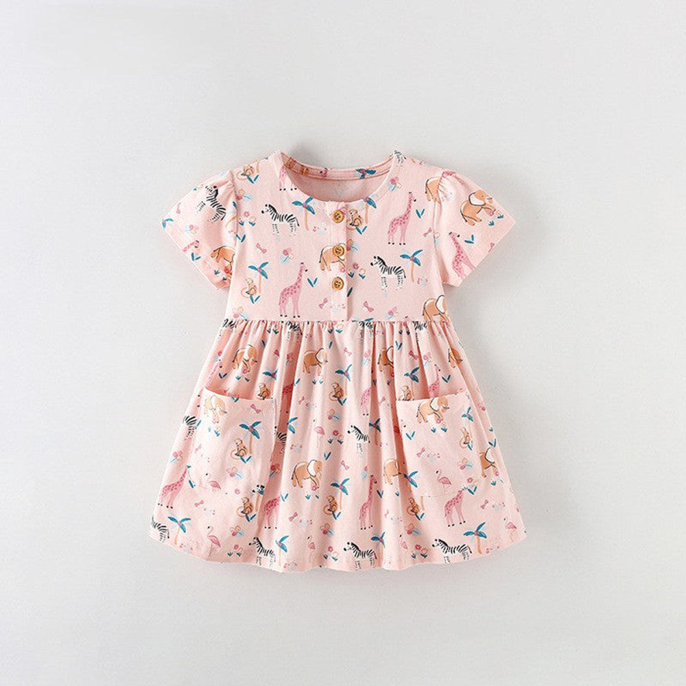 MyKids-USA® Summer Baby Kids Girls Short Sleeves Animals Cartoon Pattern Dress