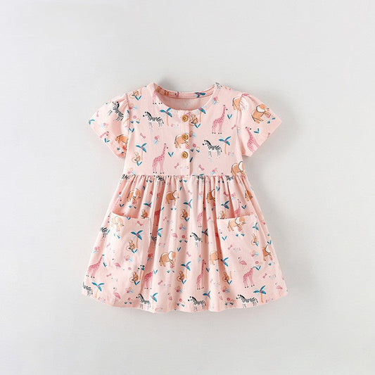 MyKids-USA® Baby Kids Girls Short Sleeves Animals Cartoon Pattern Dress