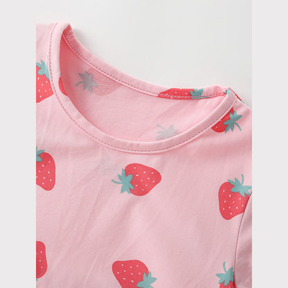 MyKids-USA® Summer Baby Kids Girls Short Sleeves Strawberry Pattern Dress