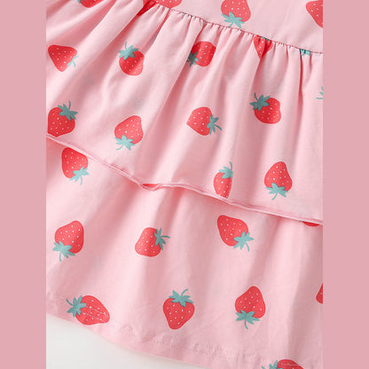 MyKids-USA® Summer Baby Kids Girls Short Sleeves Strawberry Pattern Dress