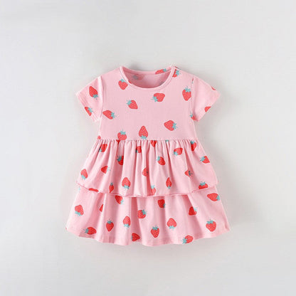 MyKids-USA® Summer Baby Kids Girls Short Sleeves Strawberry Pattern Dress