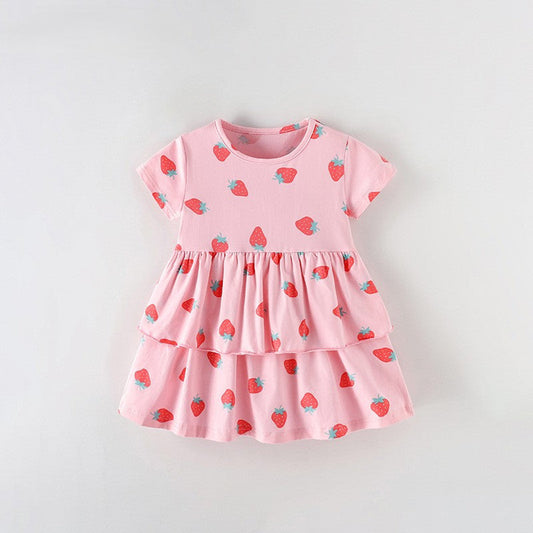 MyKids-USA® Baby Kids Girls Short Sleeves Strawberry Pattern Dress