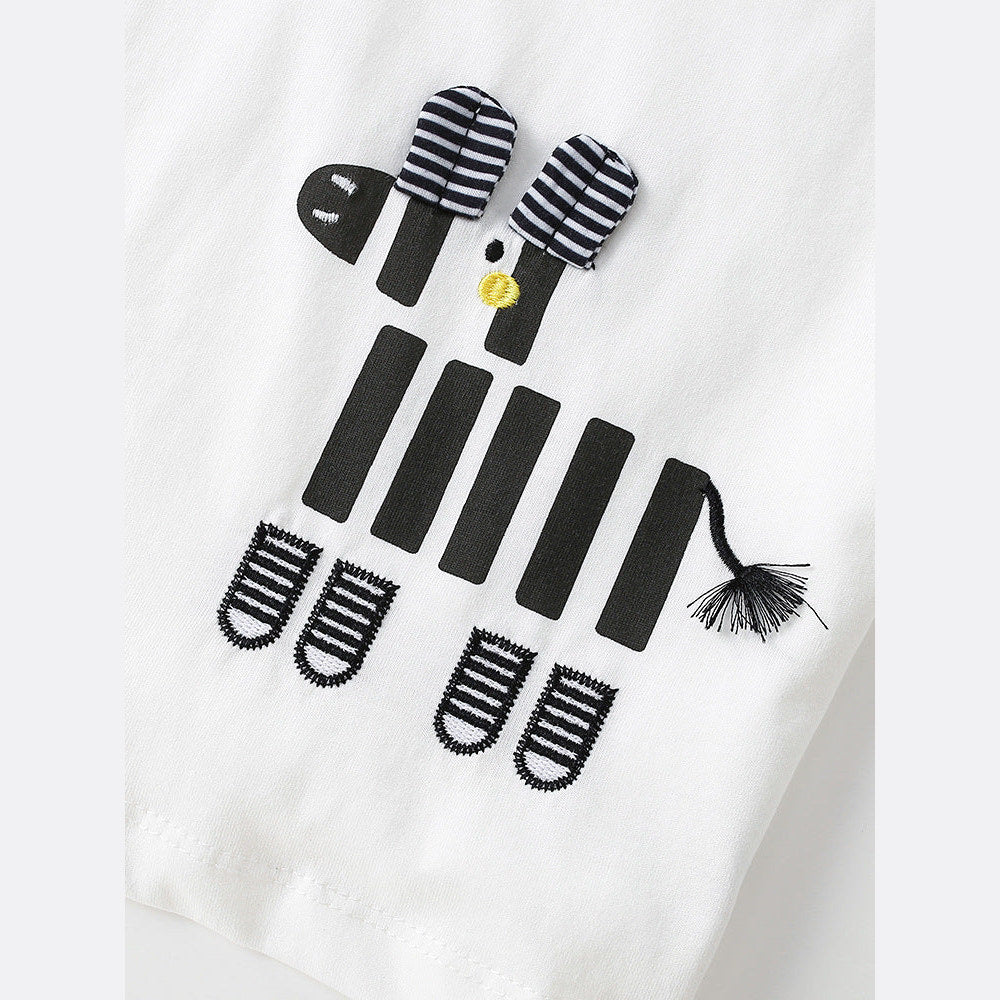 MyKids-USA® Arrival Summer Baby Kids Boys Short Sleeves Cartoon Pattern T-shirt and Striped Shorts Clothing Set