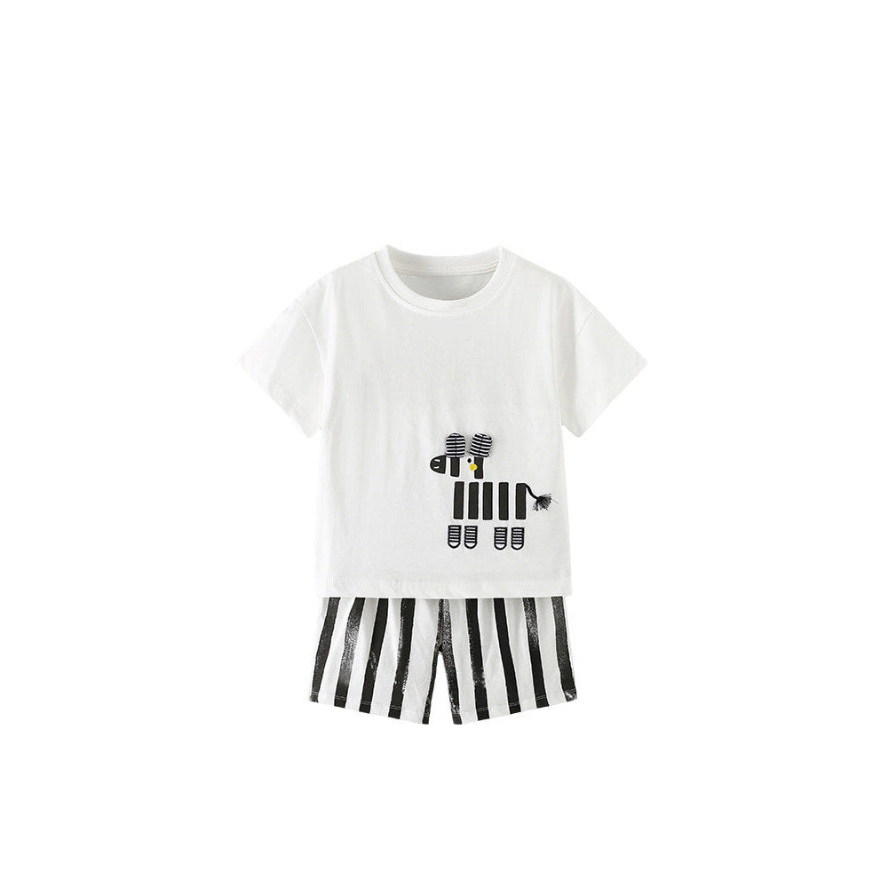 MyKids-USA® Arrival Summer Baby Kids Boys Short Sleeves Cartoon Pattern T-shirt and Striped Shorts Clothing Set