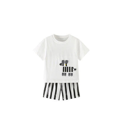 MyKids-USA® Arrival Summer Baby Kids Boys Short Sleeves Cartoon Pattern T-shirt and Striped Shorts Clothing Set