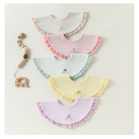 MyKids-USA® Adorable Fruits Embroidered Pattern Snap-on Round Shaped Bib