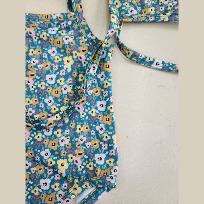 MyKids-USA® Arrival Girls’ Plaid and Floral Pattern Swimwear with Hat Set